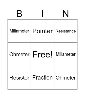Electrician's Bingo Card