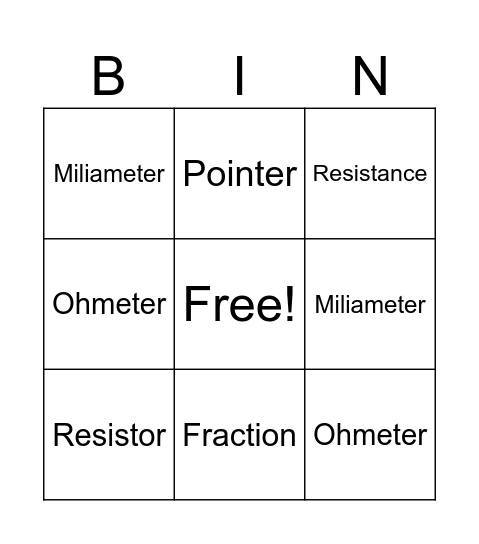 Electrician's Bingo Card