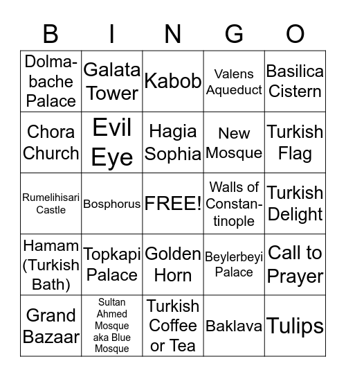 Istanbul Bingo Card