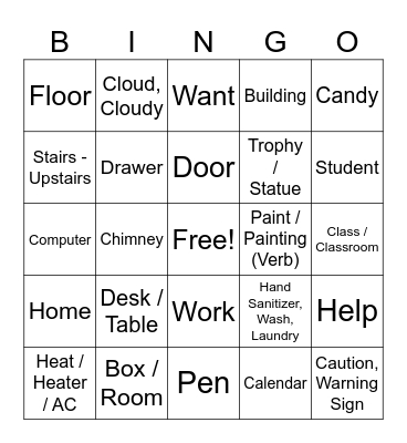 ASL Unit 8: Classroom Bingo Card