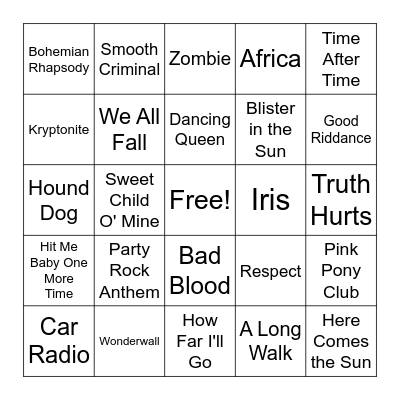 Music Listening Challenge! Bingo Card