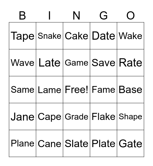 Long A Bingo Card