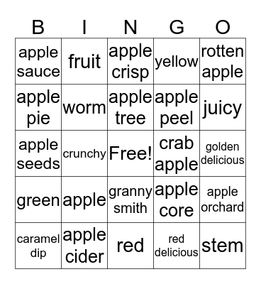 Apple Fun Bingo Card