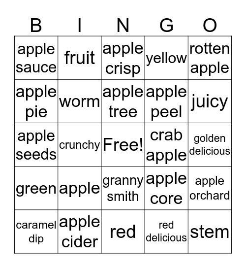 Apple Fun Bingo Card