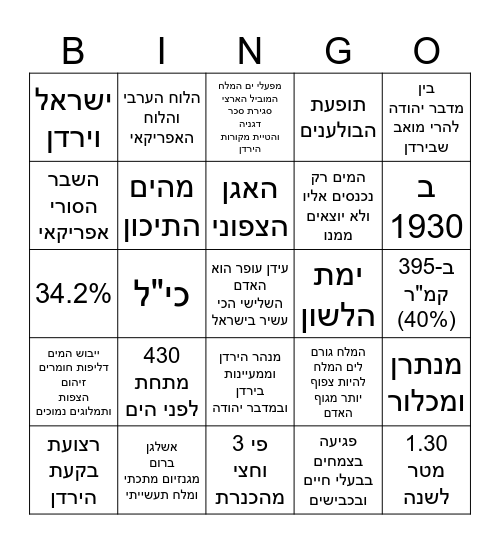 ים המלח Bingo Card