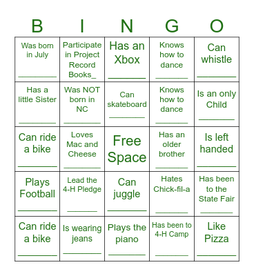 YOUTH HUMAN BINGO Card