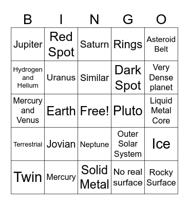 Jovian vs Terrestrial Bingo Card