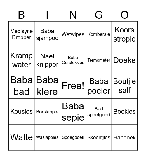Liney Baby Shower Bingo Card