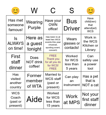 WCS BINGO! Bingo Card