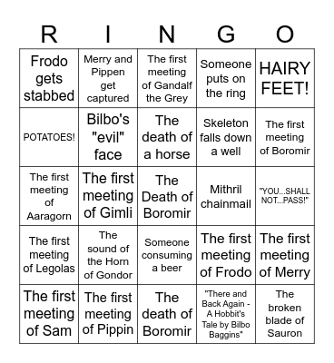 LORD OF THE RINGO Bingo Card