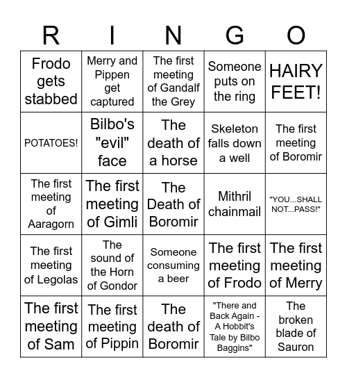LORD OF THE RINGO Bingo Card