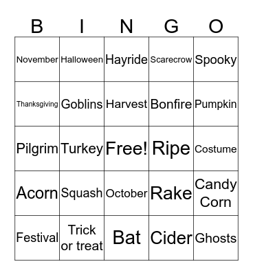 Fall Bingo Card