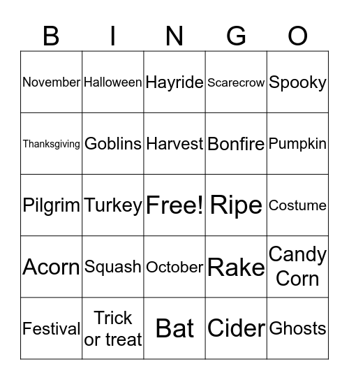 Fall Bingo Card