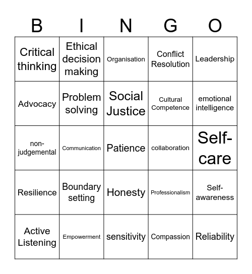 Social work Bingo Card