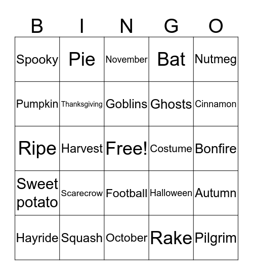Fall Bingo Card