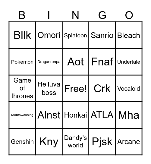 Fandom bingo‼️ Bingo Card