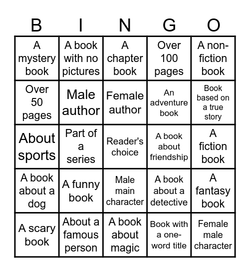 READING BINGO Card