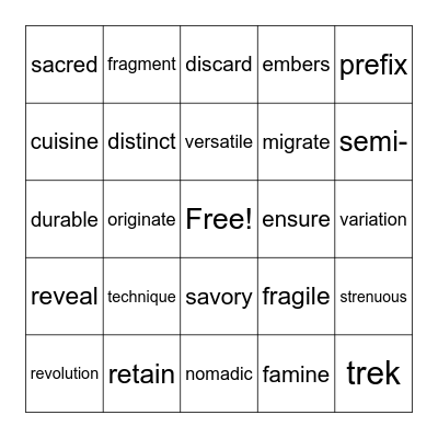 Cooking Around the World Bingo Card