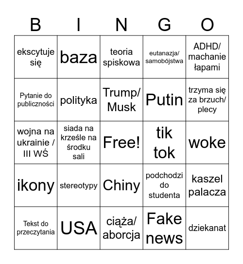 Pawlik Filozofia Bingo Card
