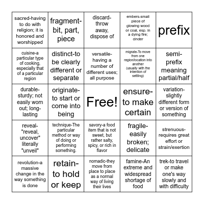 Cooking Around the World Bingo Card