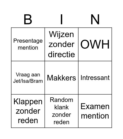 BIO BRABER BINGO Card