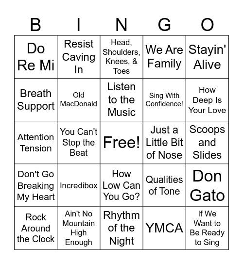 KING TUT'S SONG LIST Bingo Card