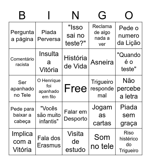Inglês Bingo Card