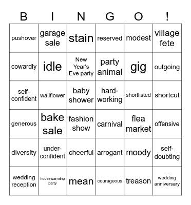 CA 16 Bingo Card