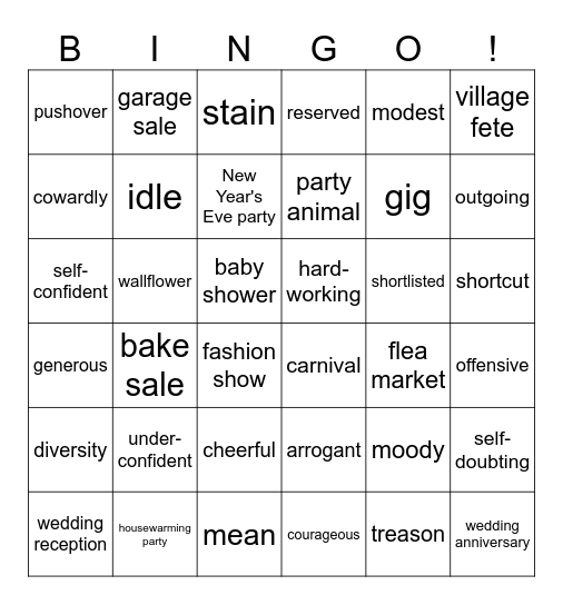 CA 16 Bingo Card