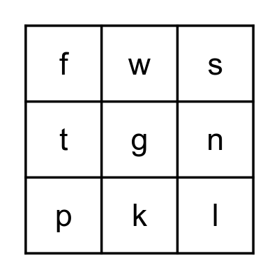 Ending Sounds Bingo Card