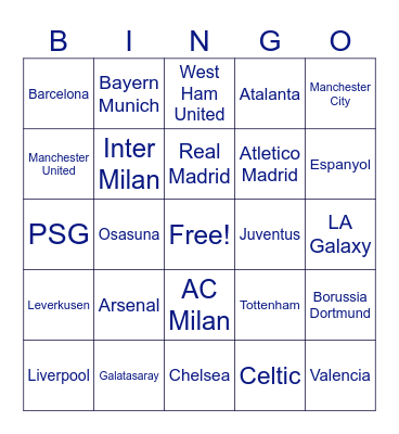 Soccer Bingo Card