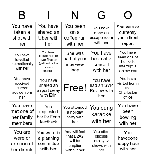 Erin Bingo Card