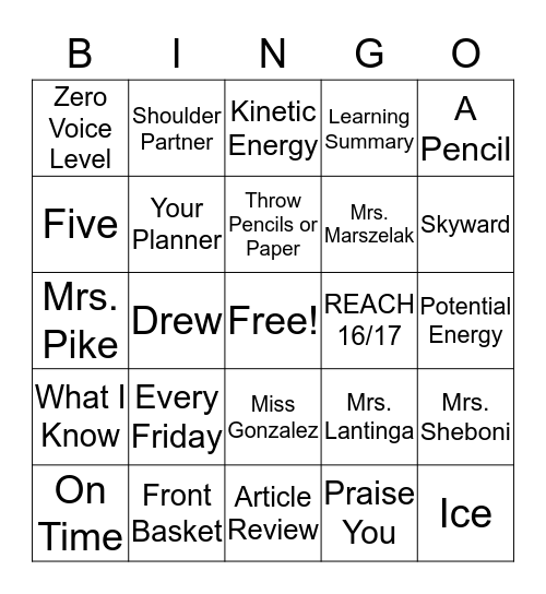 Tingo Bingo Card