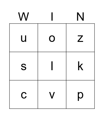 Letters/Sounds Bingo Card