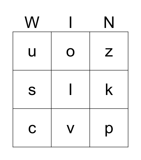 Letters/Sounds Bingo Card