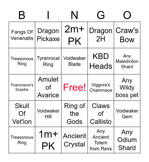 Vox Populi Wildy Bingo Card