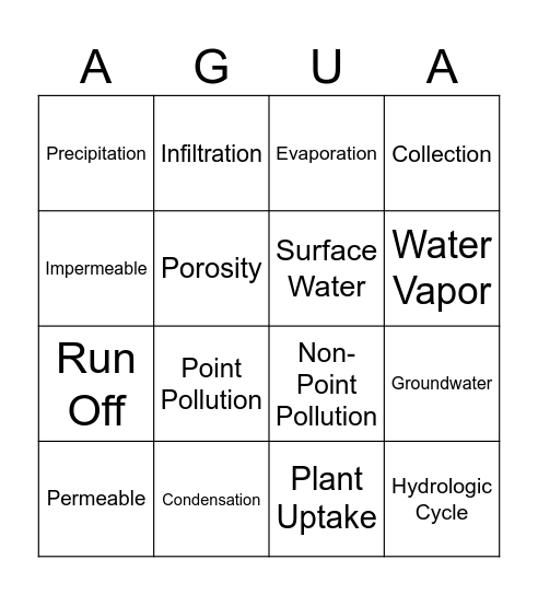 Hydrologic Cycle Review Bingo Card