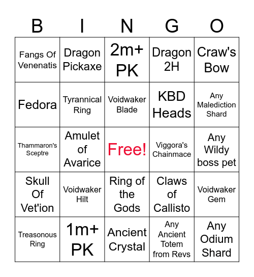 Vox Populi Wildy Bingo Card
