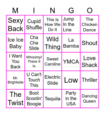 Wedding Reception Favorites Bingo Card