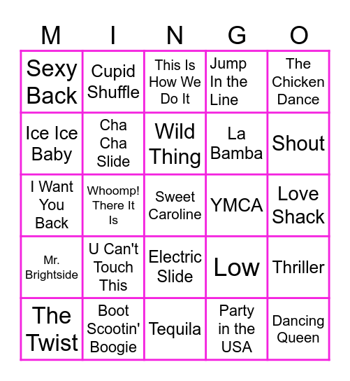 Wedding Reception Favorites Bingo Card