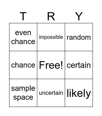 3 x 3 Math Probability Bingo Card