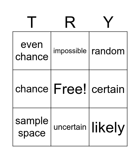 3 x 3 Math Probability Bingo Card