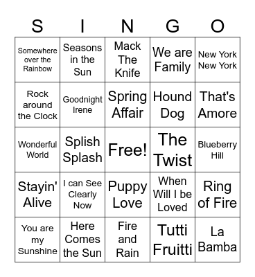 Spring Music Bingo Card