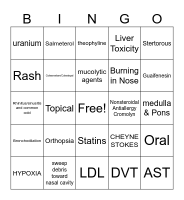 Nursing Bingo (Respiratory) Bingo Card