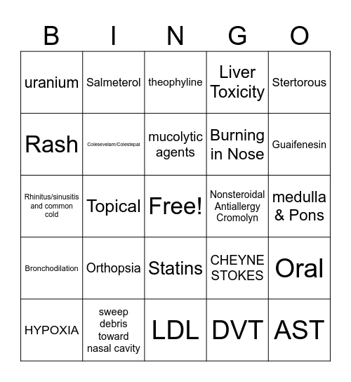 Nursing Bingo (Respiratory) Bingo Card