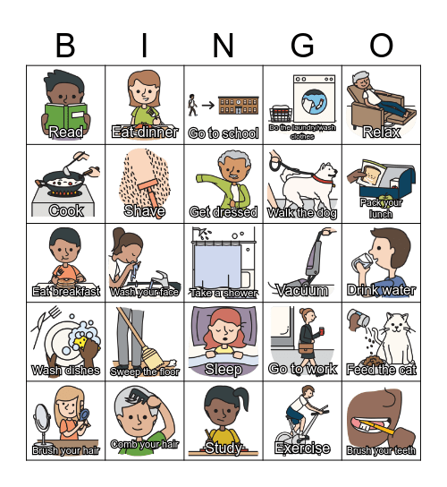 ESL - Daily Routines - from ESL Library Bingo Card