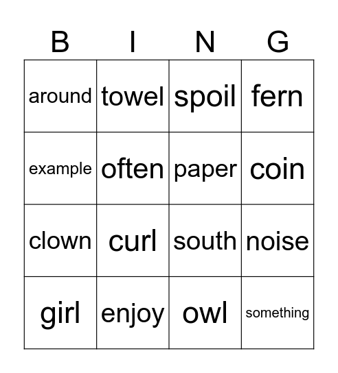 Ou, Ow, Oi, Oy! Bingo Card