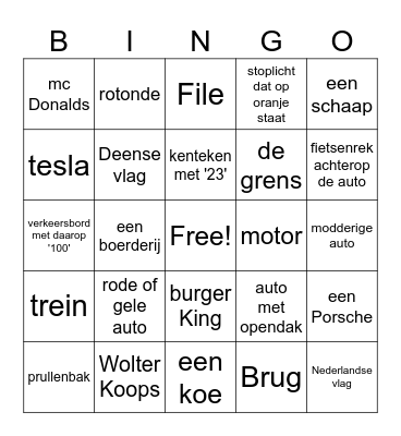 In de auto Bingo Card