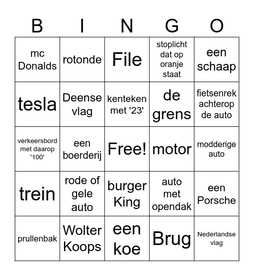 In de auto Bingo Card