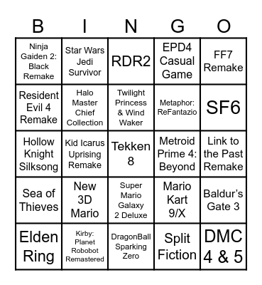 2025 Switch 2 Bingo Card Bingo Card